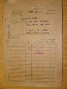 DTD and ABO Medal Regulations & Rulings - File Cover